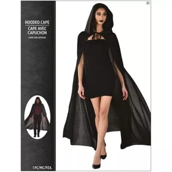 Adult Black Hooded Cape Costume For Halloween & Cosplay - Unisex - Picture 1 of 4